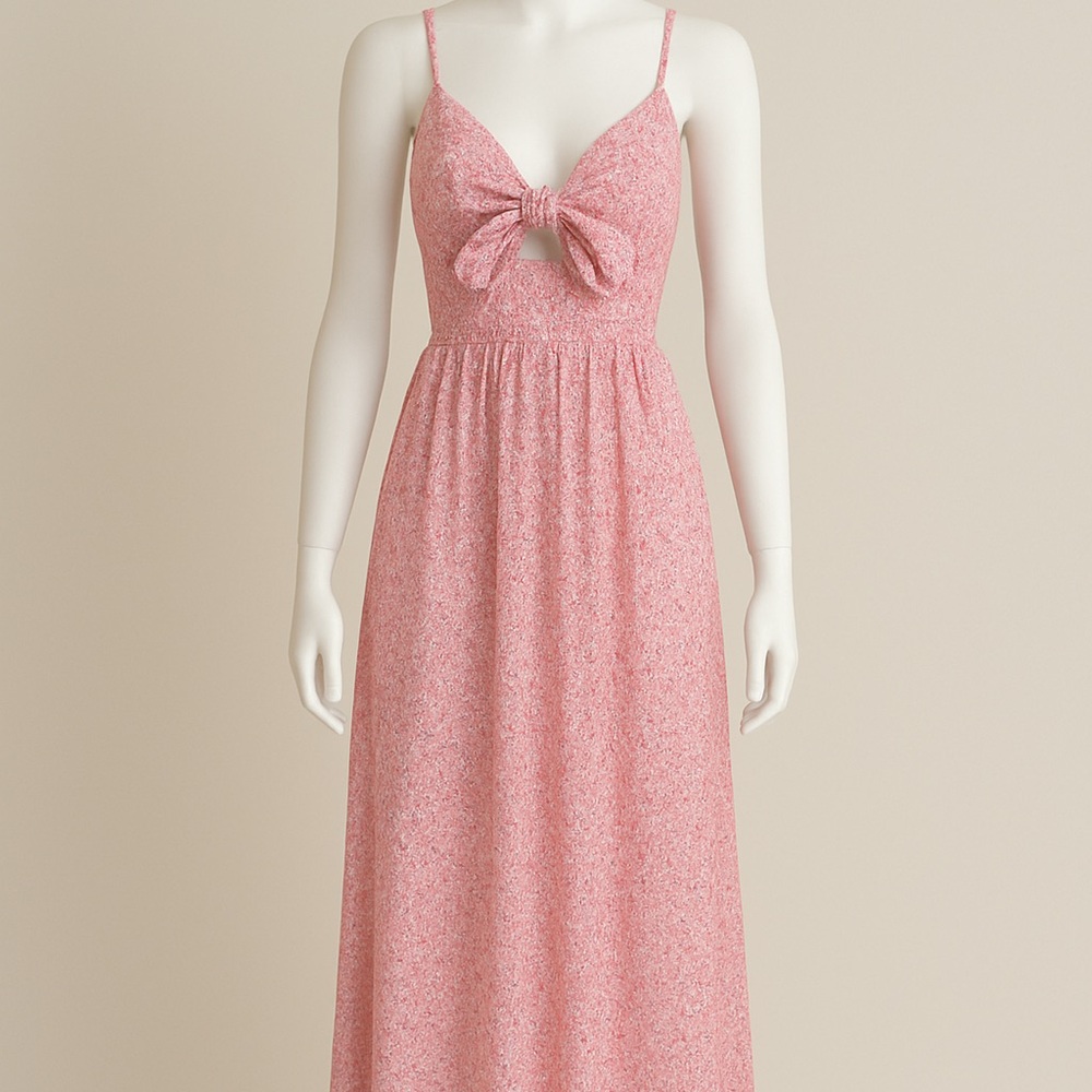 Elegant Pink Bow-Tie Maxi Dress